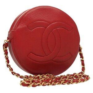 CHANEL Chain Shoulder Bag Lamb Skin Red Gold